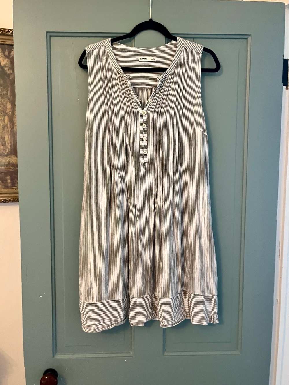Sonoma Charcoal and White Striped Sleeveless Henley Dress